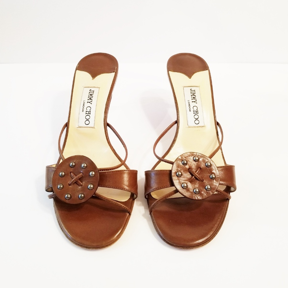 Jimmy Choo Brown Leather Kitten Heel Sandals EU 38